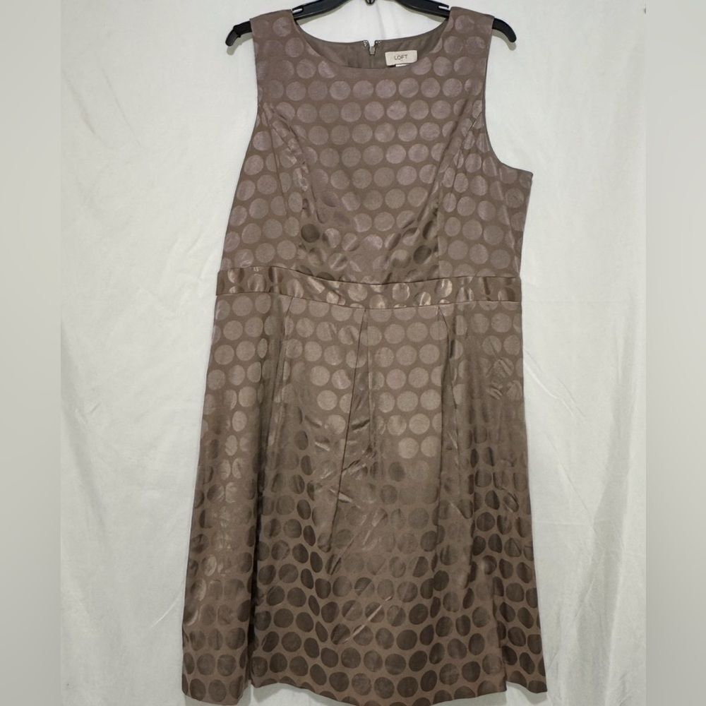 LOFT Taupe Polka Dot Sleeveless Midi Dress